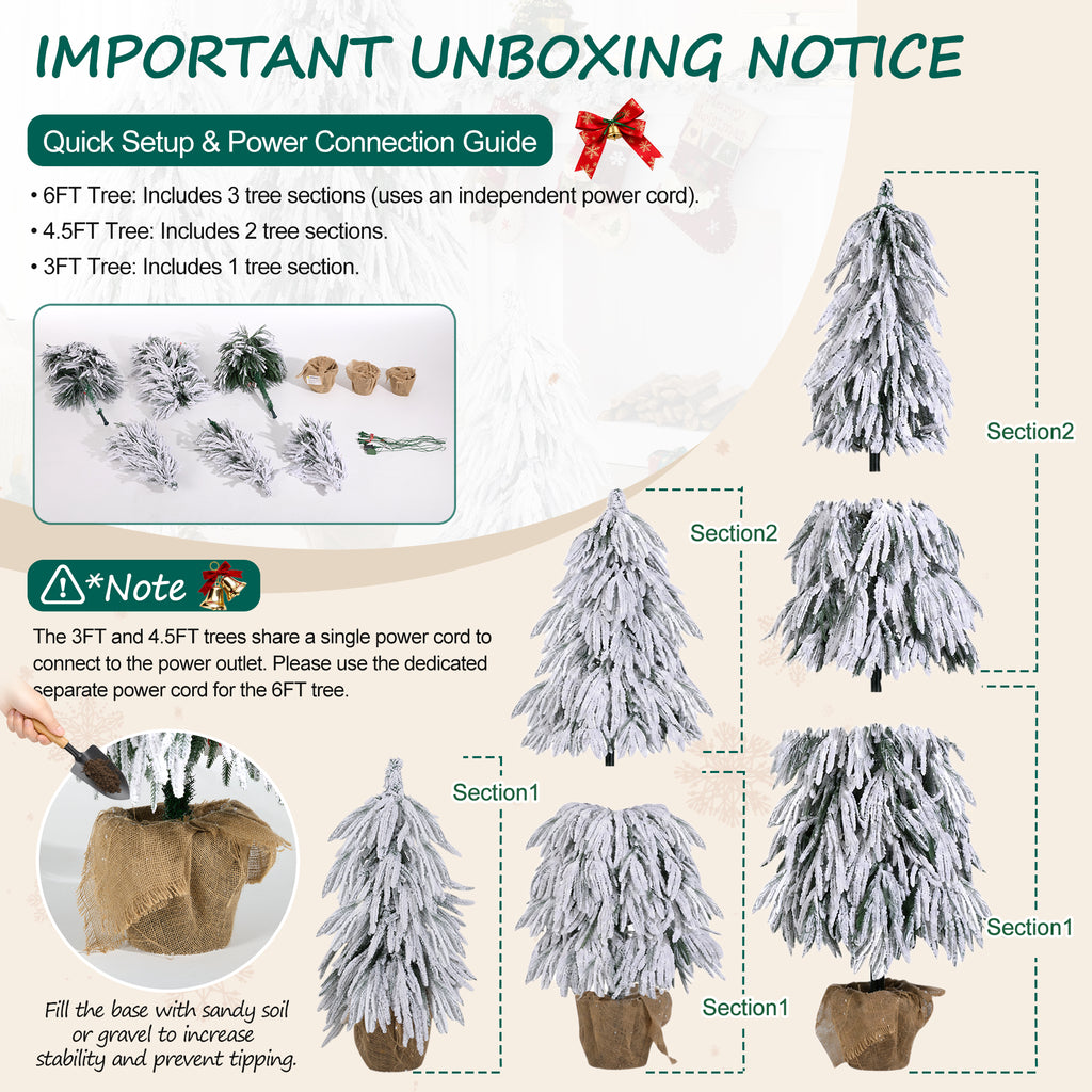 Pre-Lit Flocked Christmas Tree Set of 3
