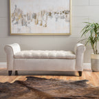 Ivory Fabric Storage Bench With Rolled Arms