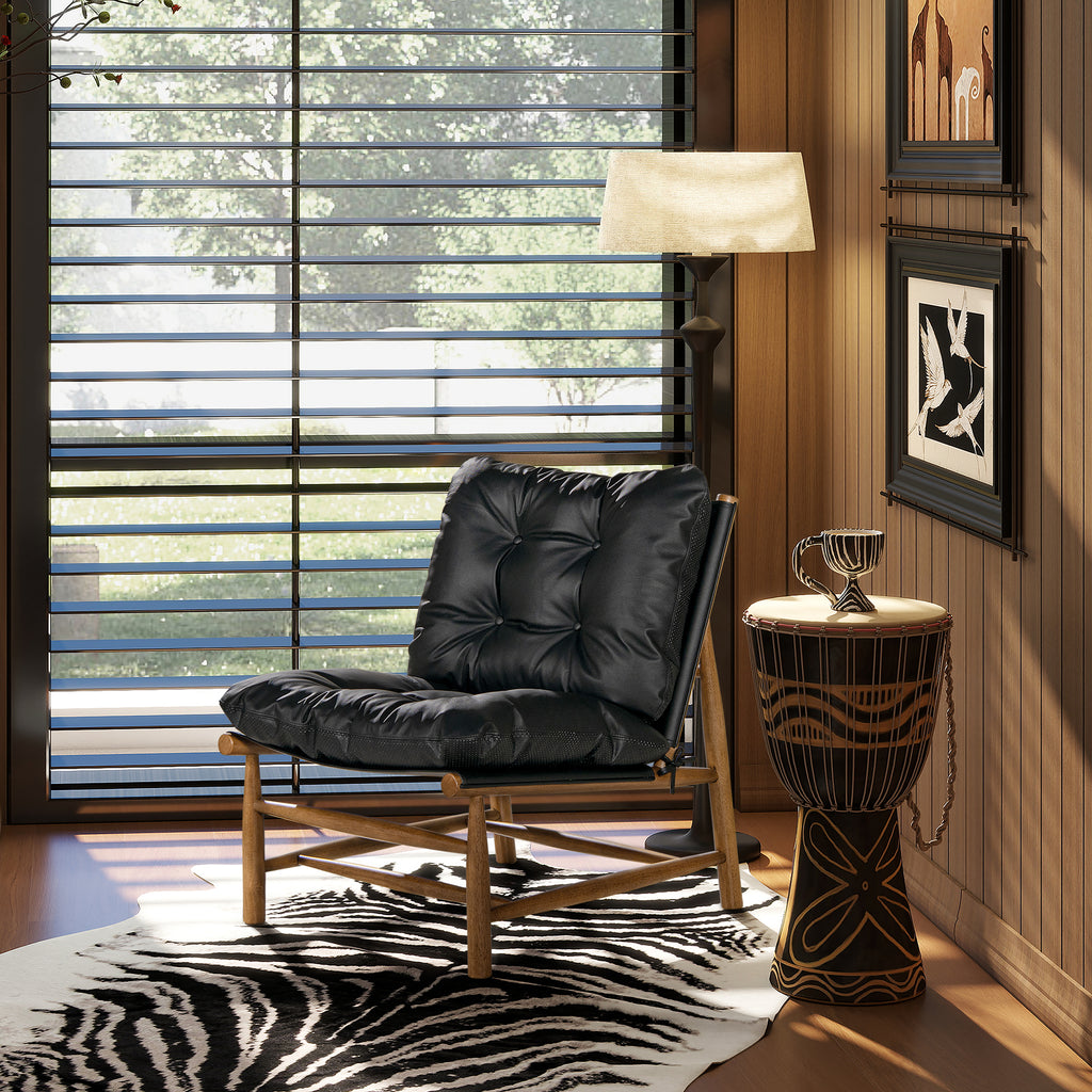 Oxford 26.5" Leather Mid-Century Modern Accent Chair, Noir