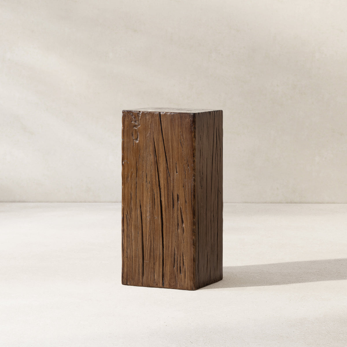 Umber Solid Reclaimed Pine Wood Side Table, 25.5-Inch, Brown