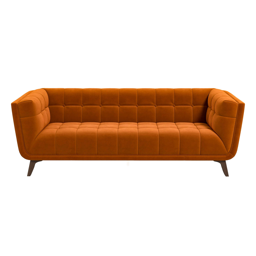 Addison Mid-Century Modern Velvet Sofa in Burnt-Orange