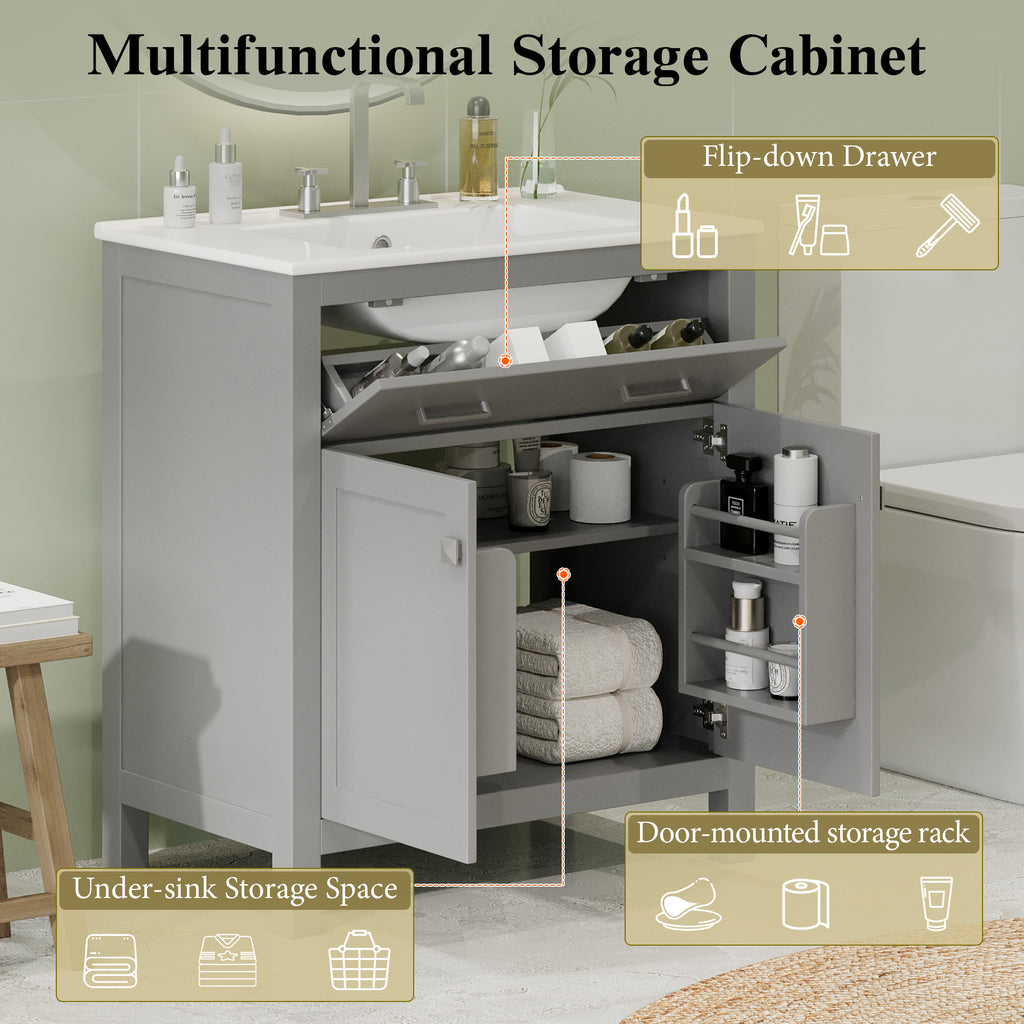 30" Bathroom Vanity with Ceramic Sink, Modern