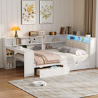 Wood Full Size Platform Bed with Storage Shelves and Charging Station