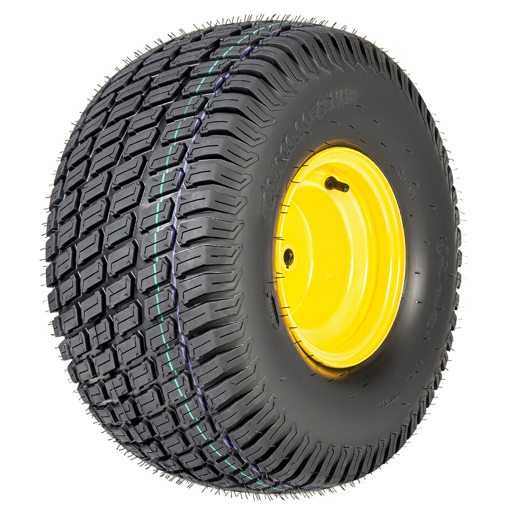 Set of 2 20x10.00-8 Lawn Mower Tires and Wheel Assembly