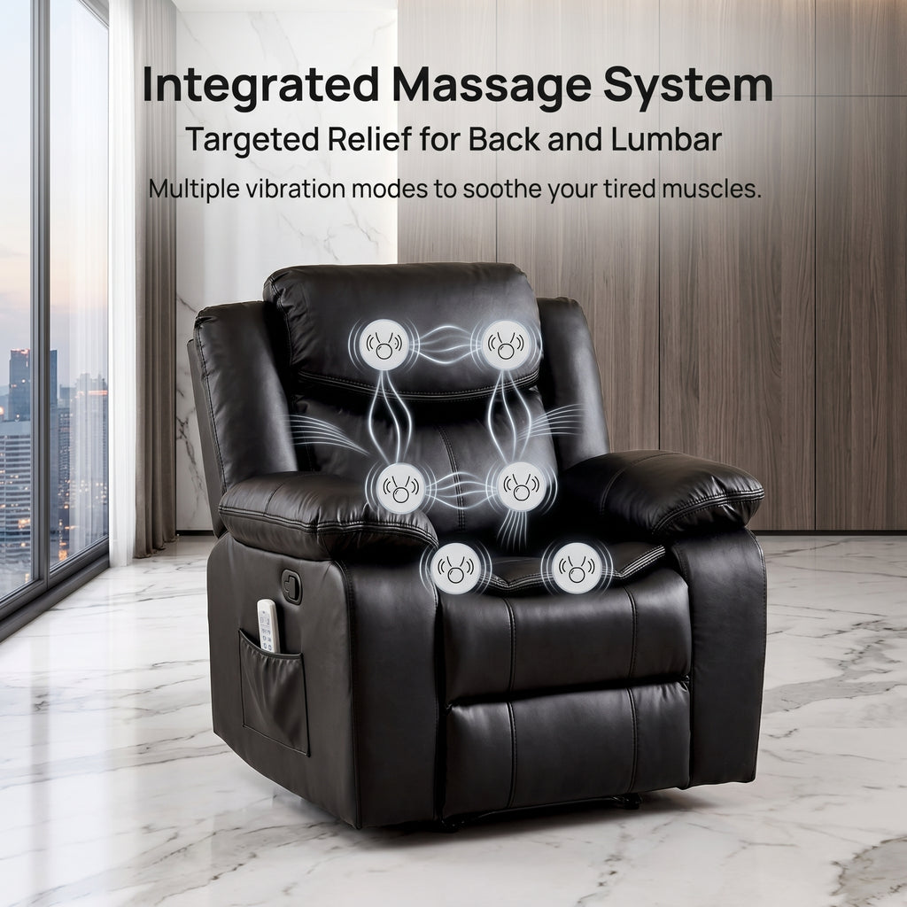 Black Color Air Leather Recliner Chair With Vibration And Heating