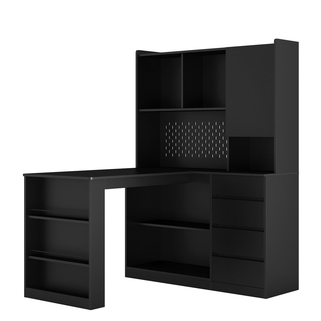 L Shaped Desk with Charger, Computer Desk with Drawers