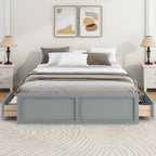 Wood Queen Size Platform Bed Frame with 6 Drawers