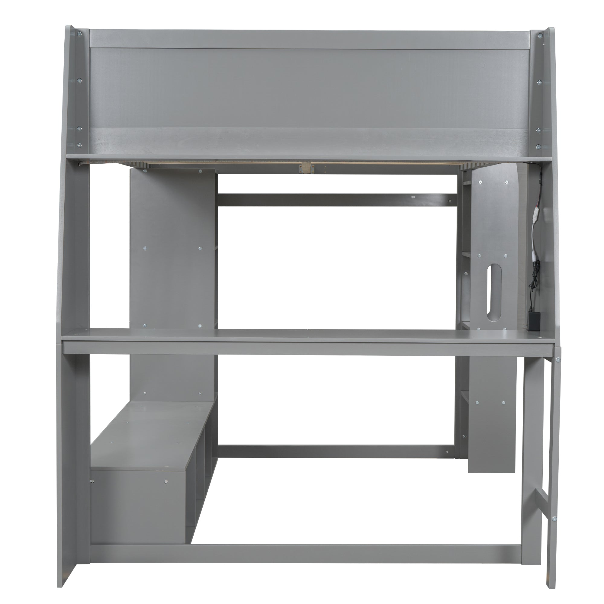 Wood Full Size Gaming Loft Bed with Desk and Multi-Storage Shelves
