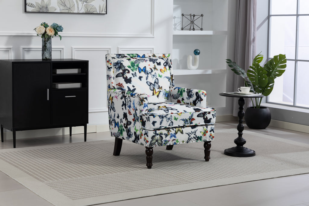 Upholstered Accent Chair, Vintage Armchair with Butterfly