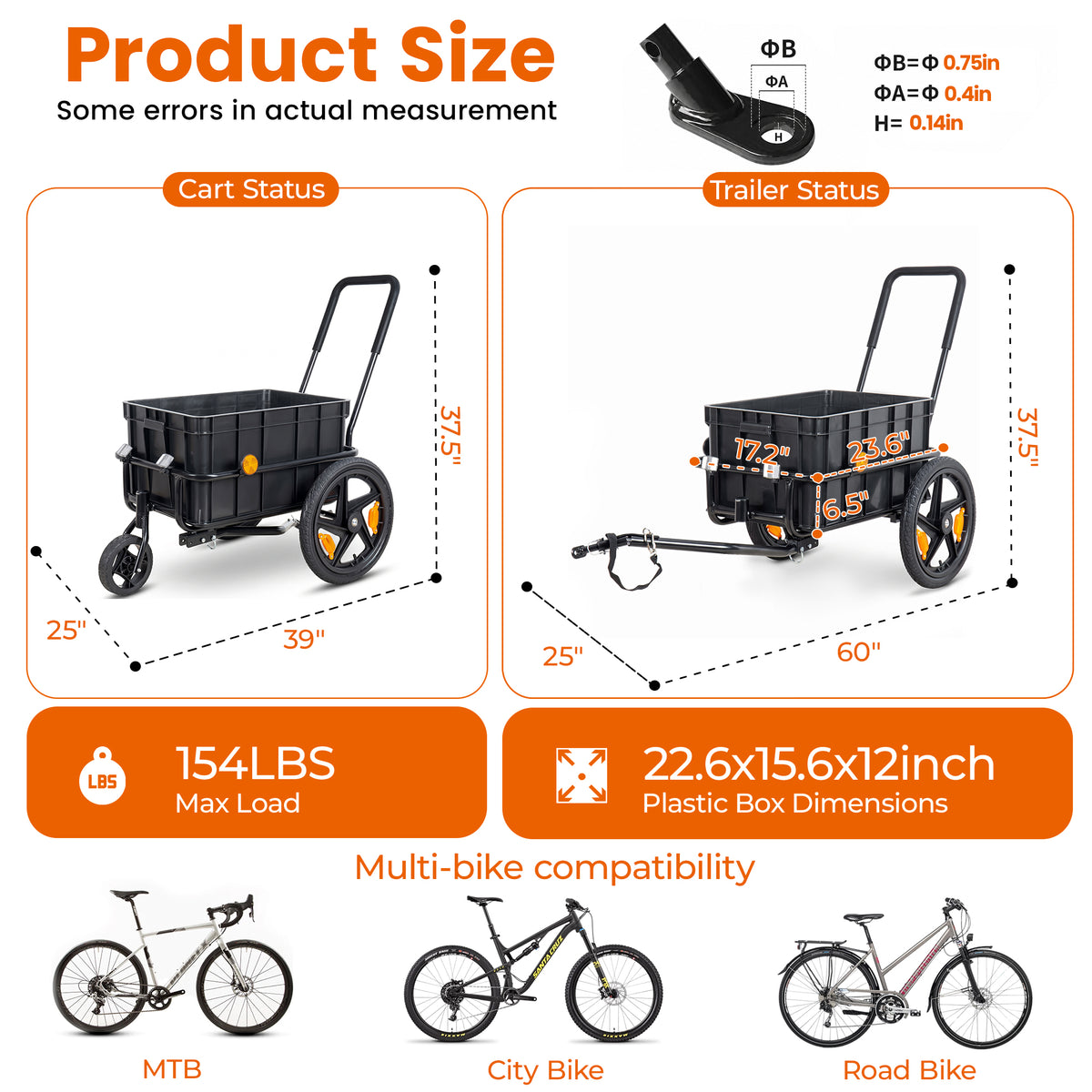2-in-1 Bike Cargo Trailer Pushcart