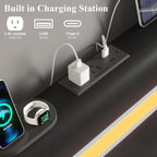 Full Size Bed Frame with LED Lights & Charging Station