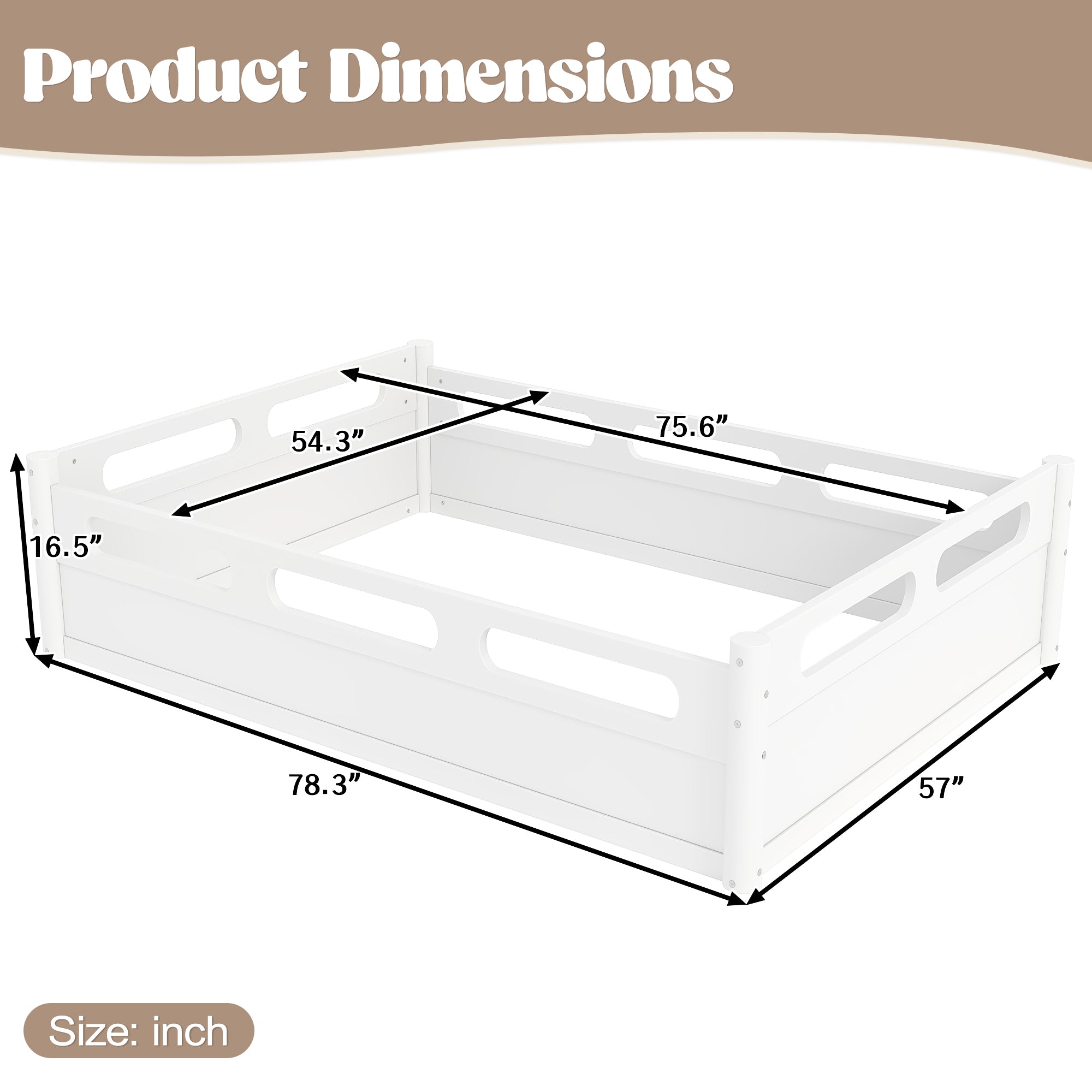 Full Size Platform Bed with Full-length Guardrails