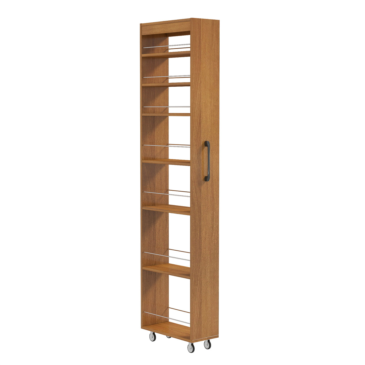7-Tier Pull-Out Storage Shelf, 7.87 inches Wide, Oak