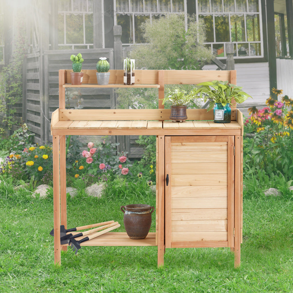 Outdoor Wooden Potting Bench Table with Sink