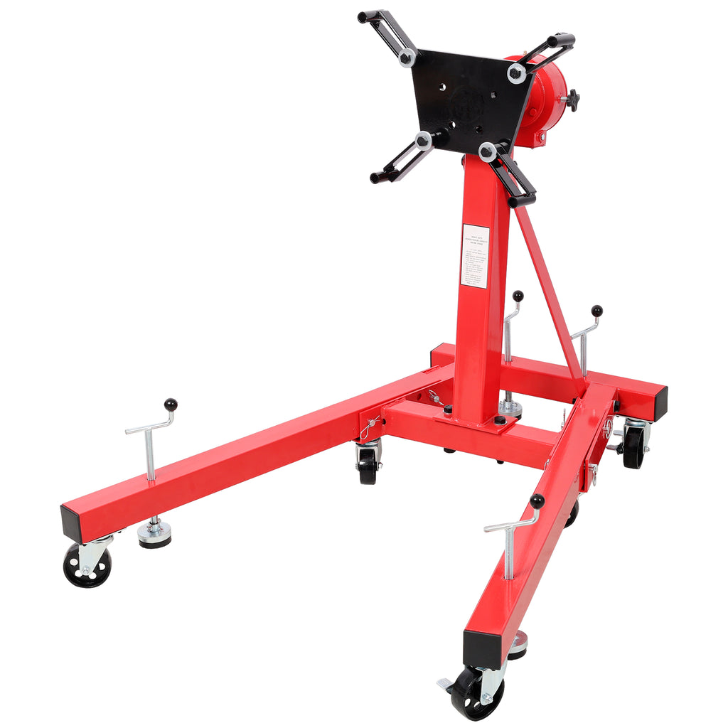 1500-lb Folding Engine Stand, Geared Rotating Head, 360-Degree Adjustable, Red