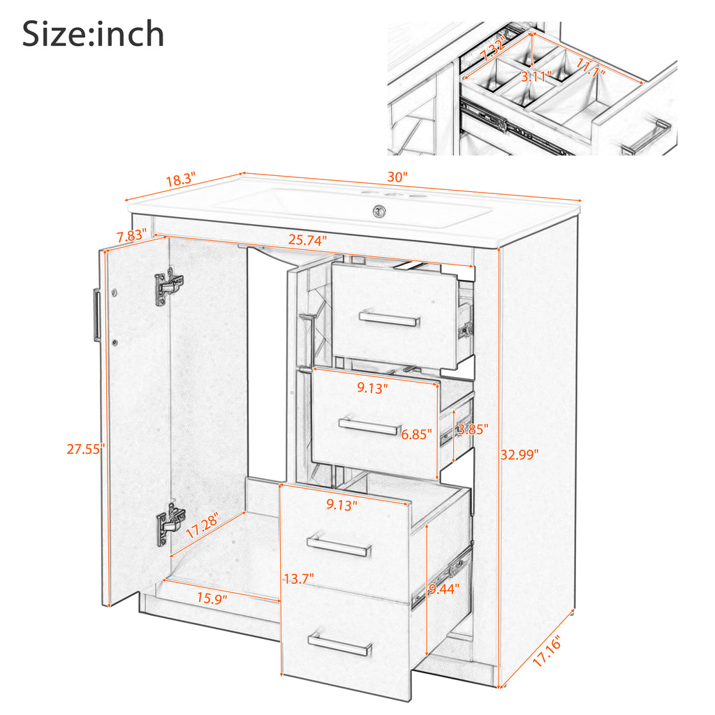30'' Bathroom Vanity with Ceramic Sink Combo