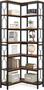 Stylish 7-Tier Industrial Corner Bookshelf