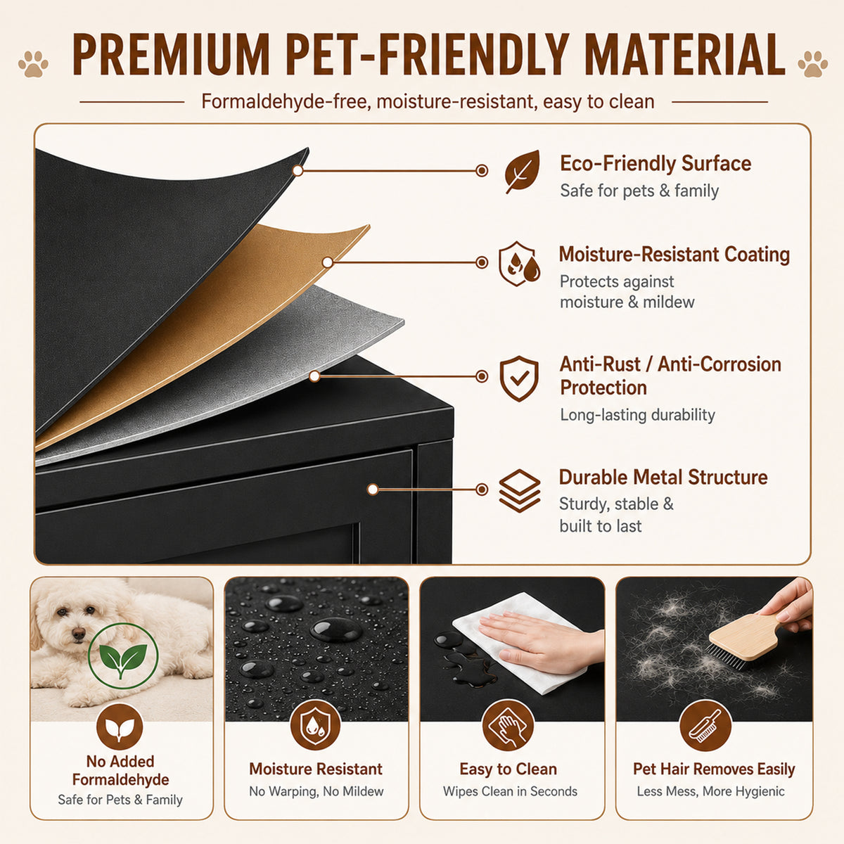 58" Metal Cat Litter Box Enclosure, Hidden Litter Box Furniture for 2 Cats