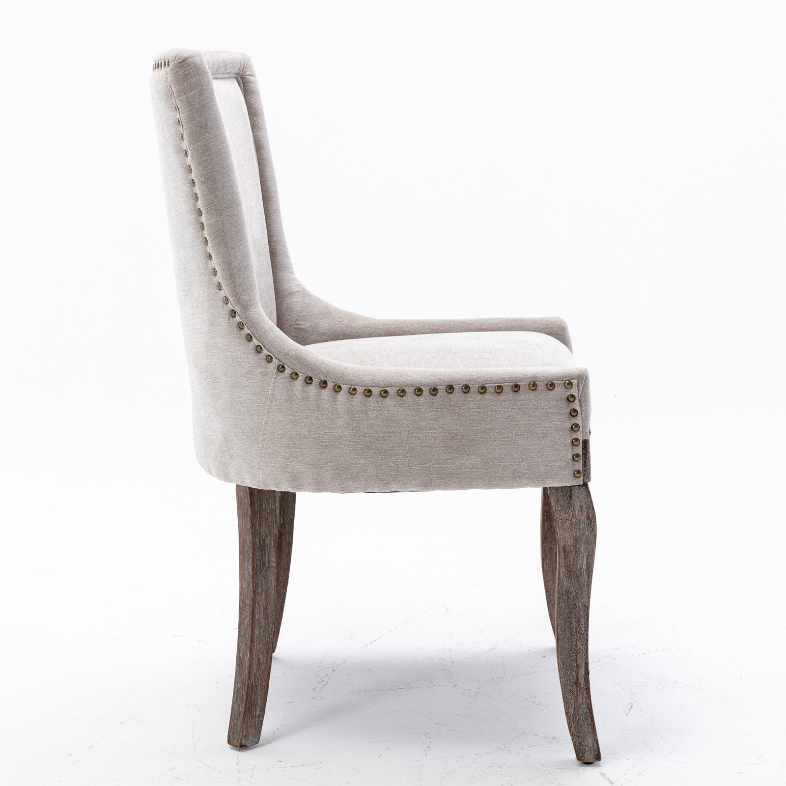 A&A Furniture Ultra Side Dining Chair with Thickened Fabric and Bronze Nail Head, Beige, Set of 2