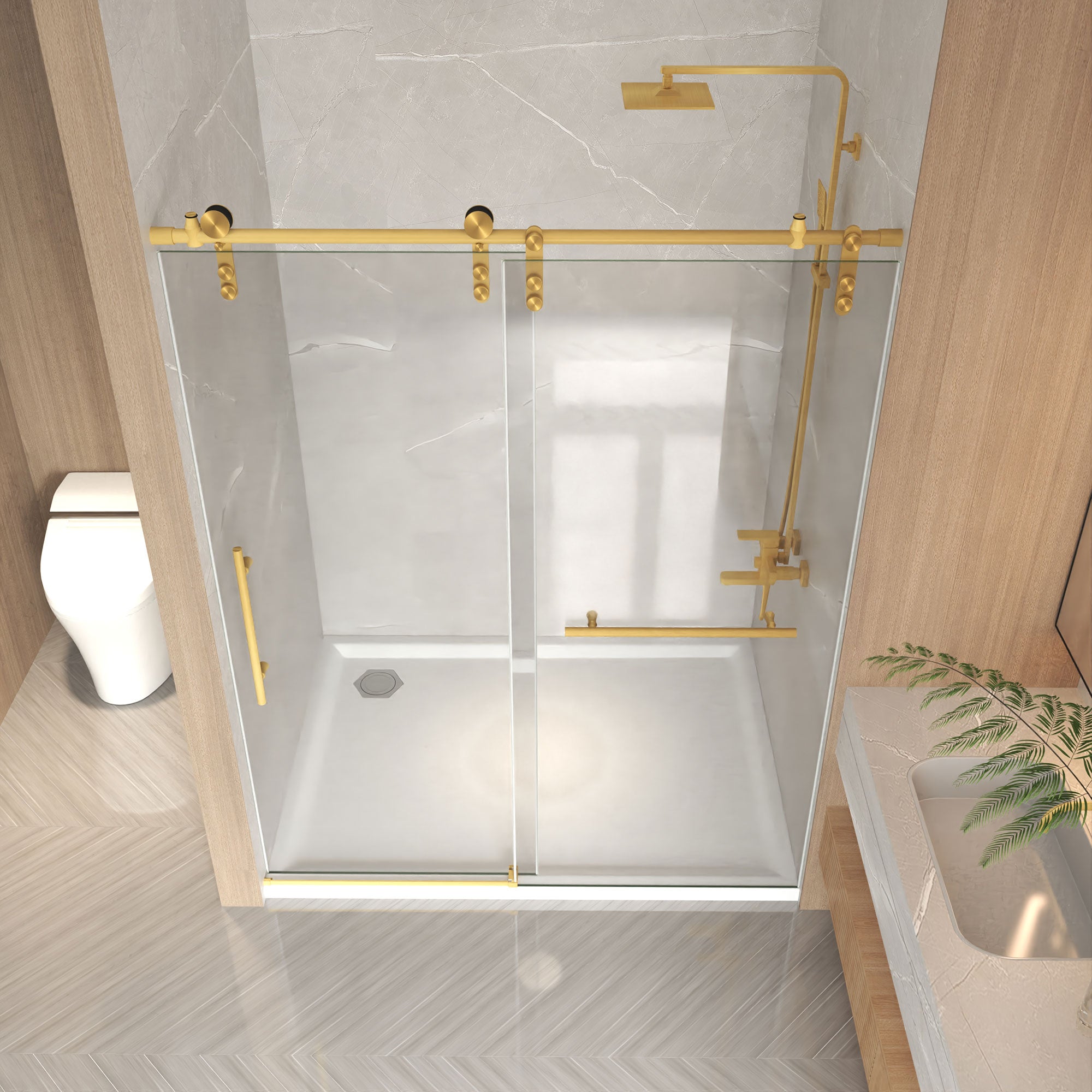 Frameless Sliding Shower Door - 5/16" Tempered Glass, Stainless Steel Frame