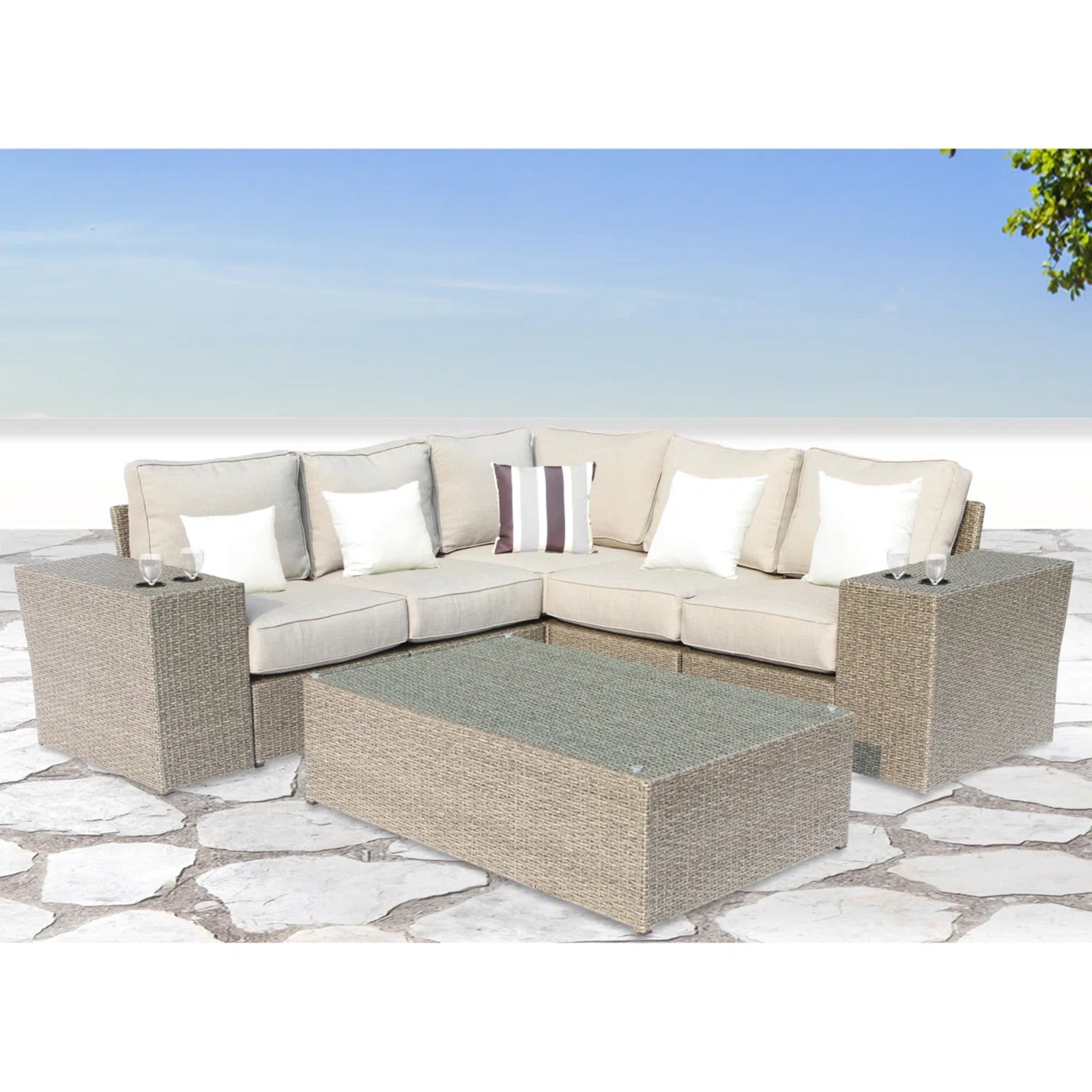 Fully Assembled 4-Seat Outdoor Wicker Sectional