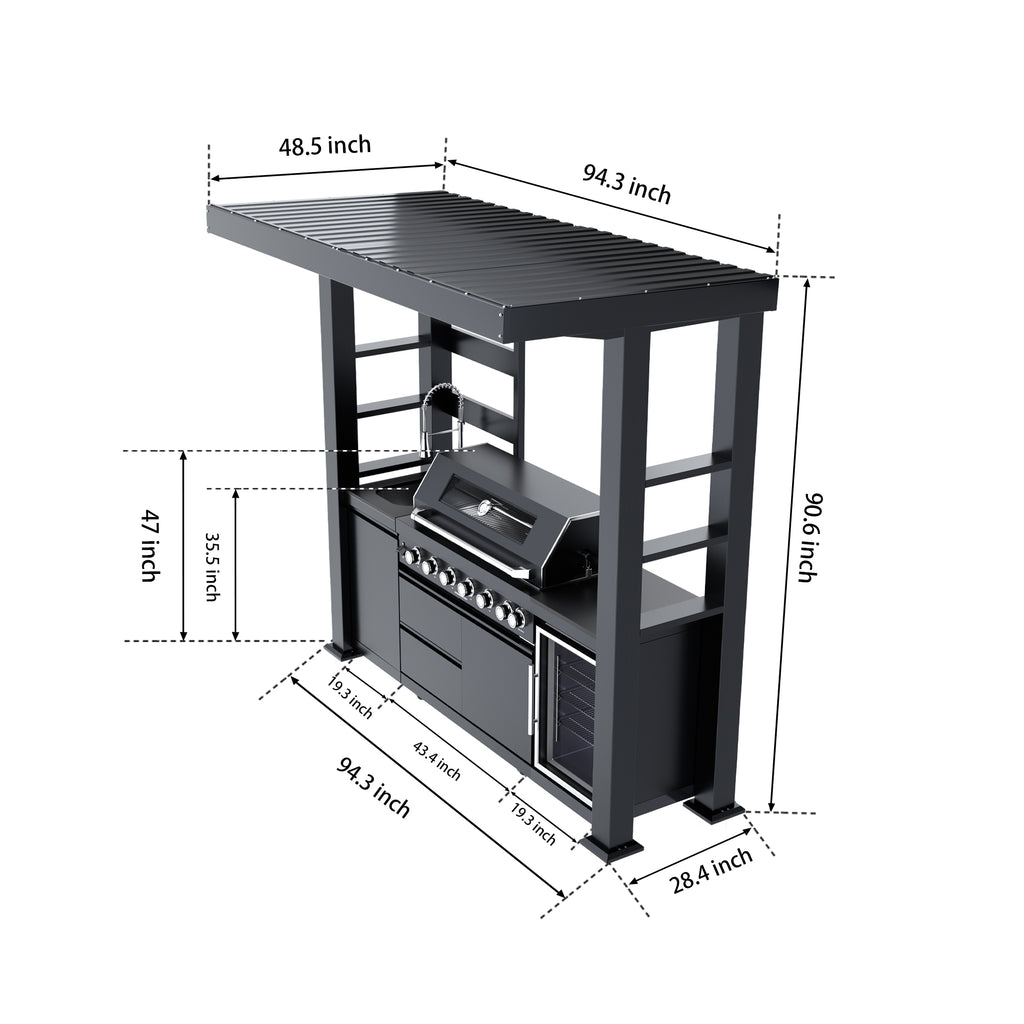 94-Inch Deluxe Stainless Steel Gas Outdoor Kitchen Barbecue Grill