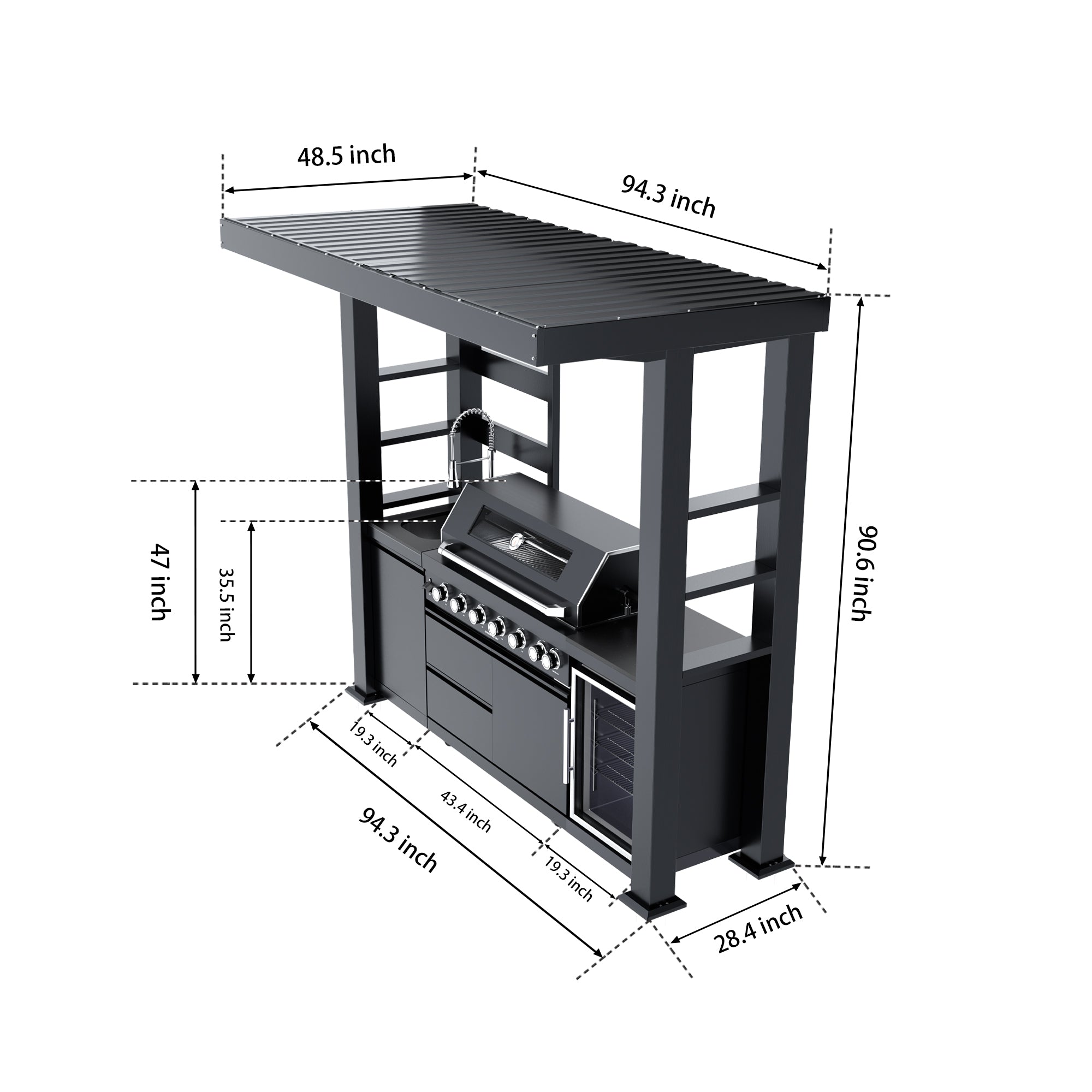 94-Inch Deluxe Stainless Steel Gas Outdoor Kitchen Barbecue Grill