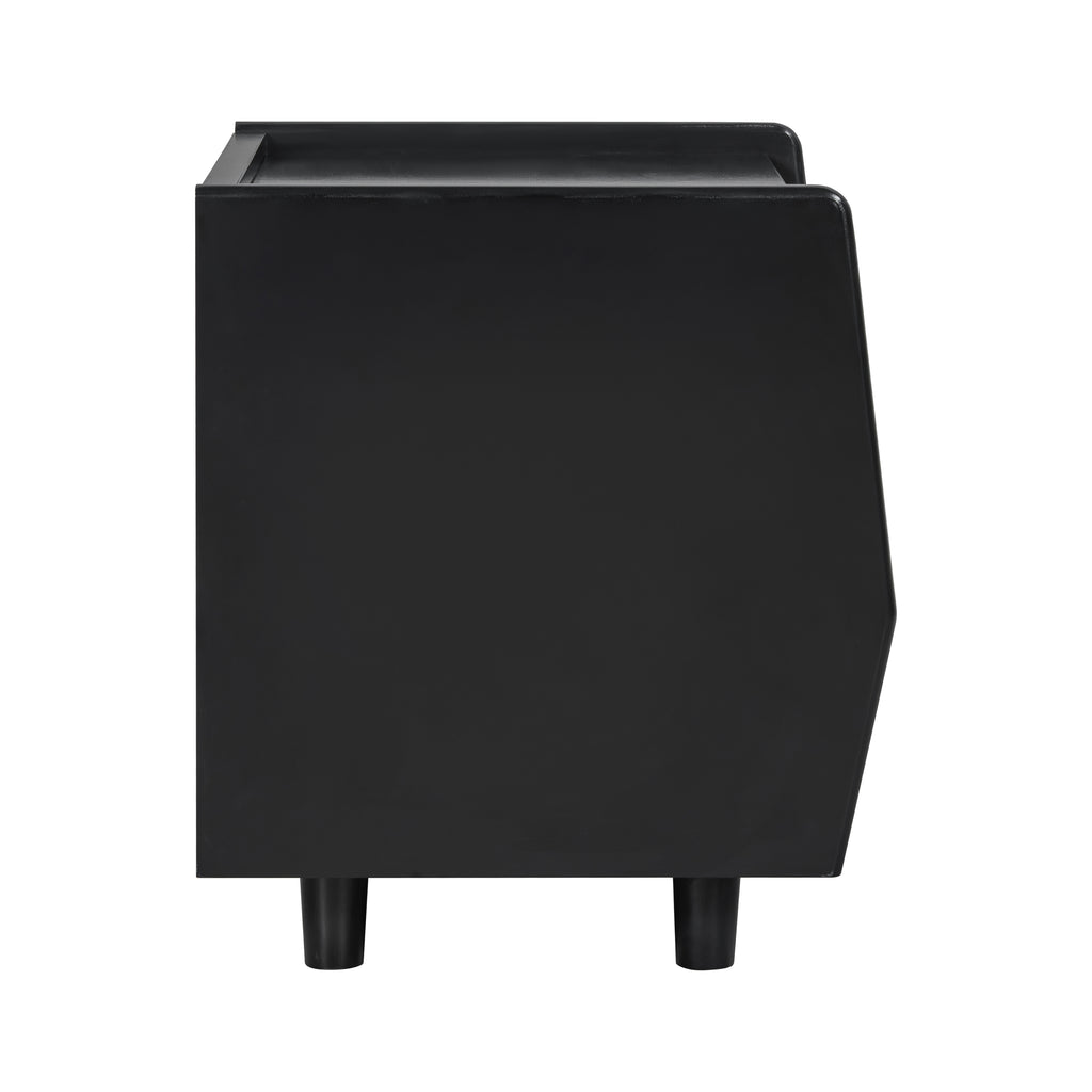 Black Nightstand with Rattan Detail