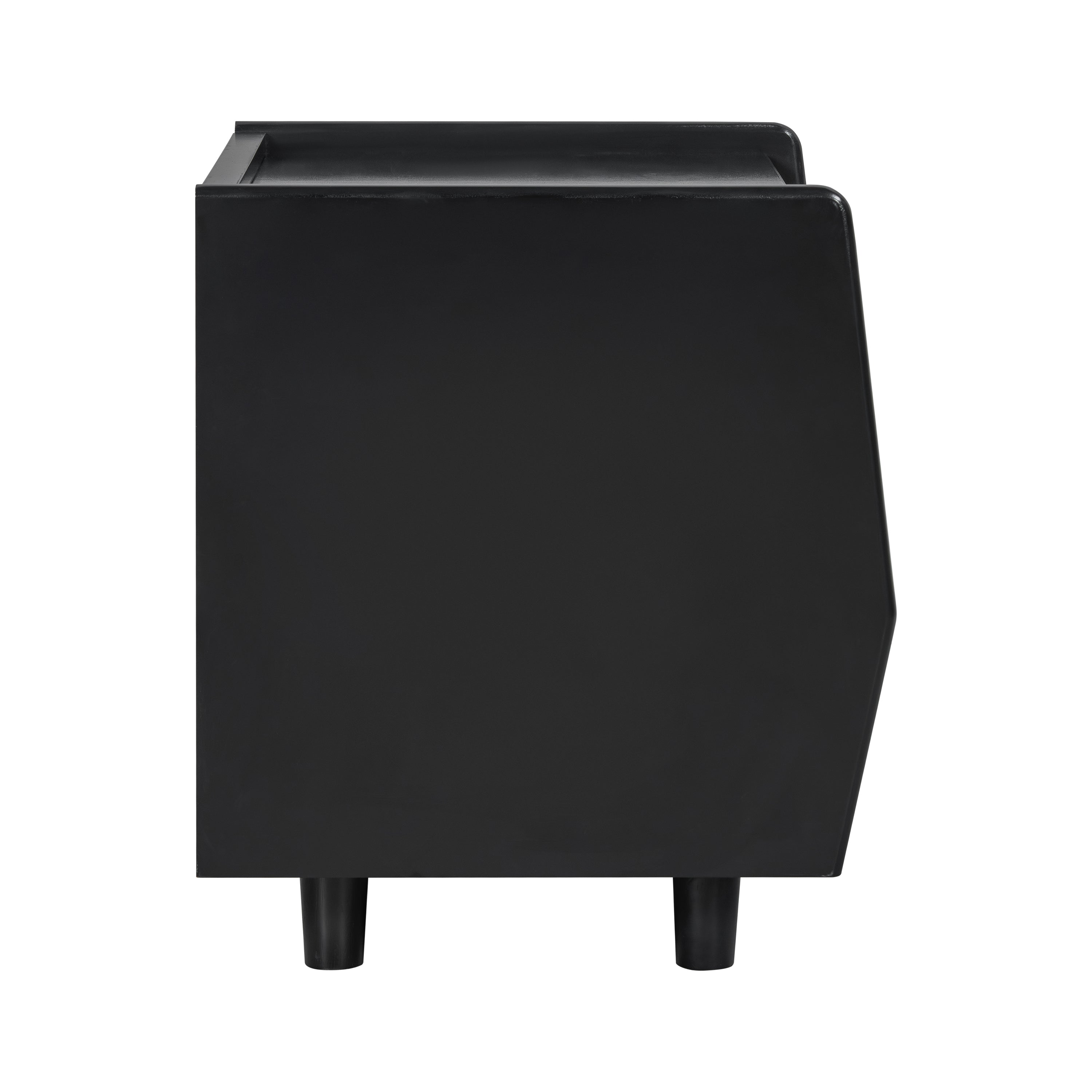 Black Nightstand with Rattan Detail