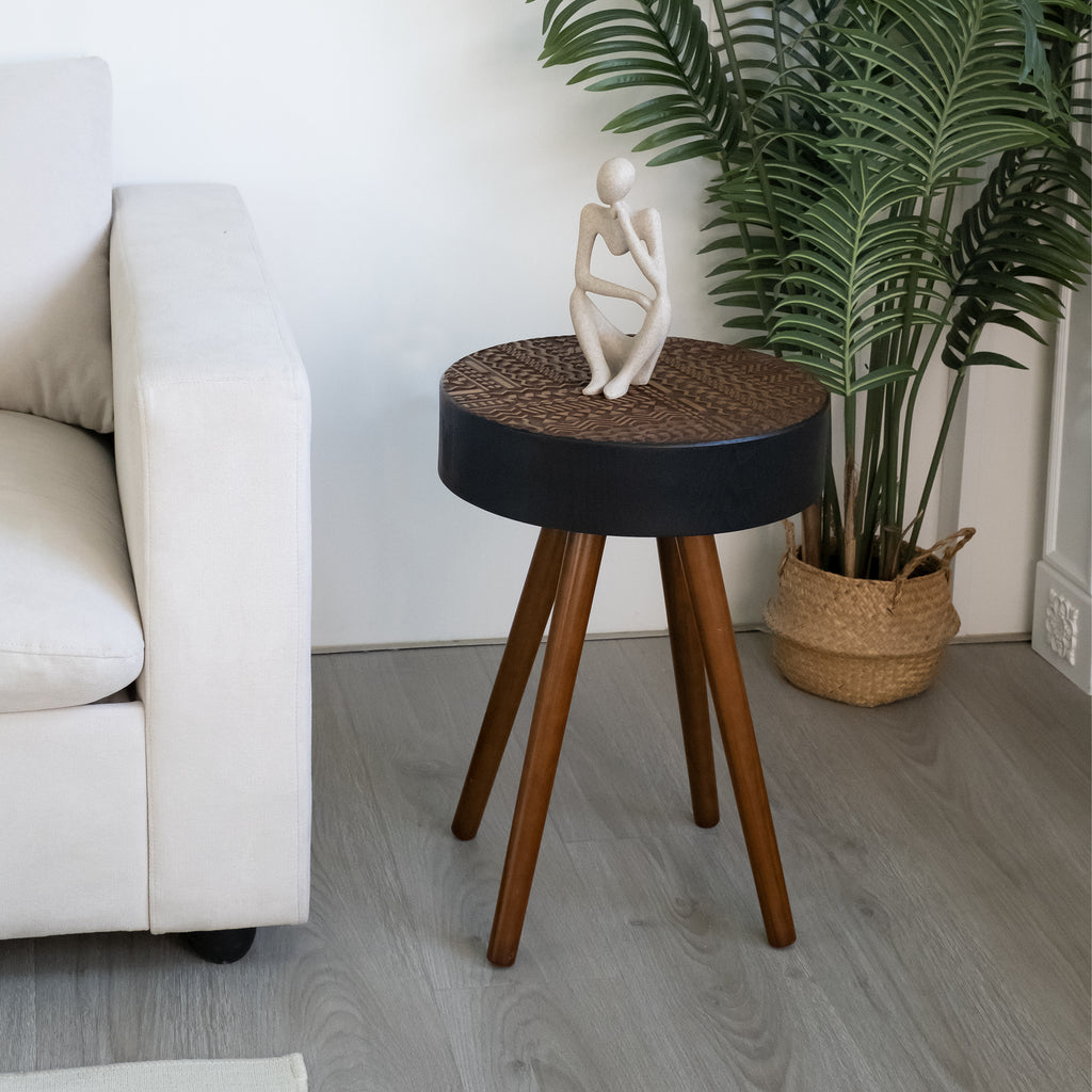 15.7" Round Small Drink Table with Solid Wood Legs