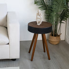 15.7" Round Small Drink Table with Solid Wood Legs