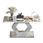 Sparkling Crystal Hexagon Mirror Entryway Console Table