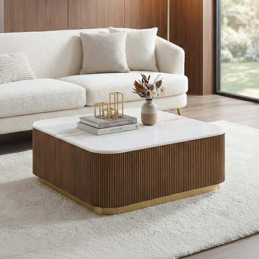 1pc Square Cocktail Table with Marble Top