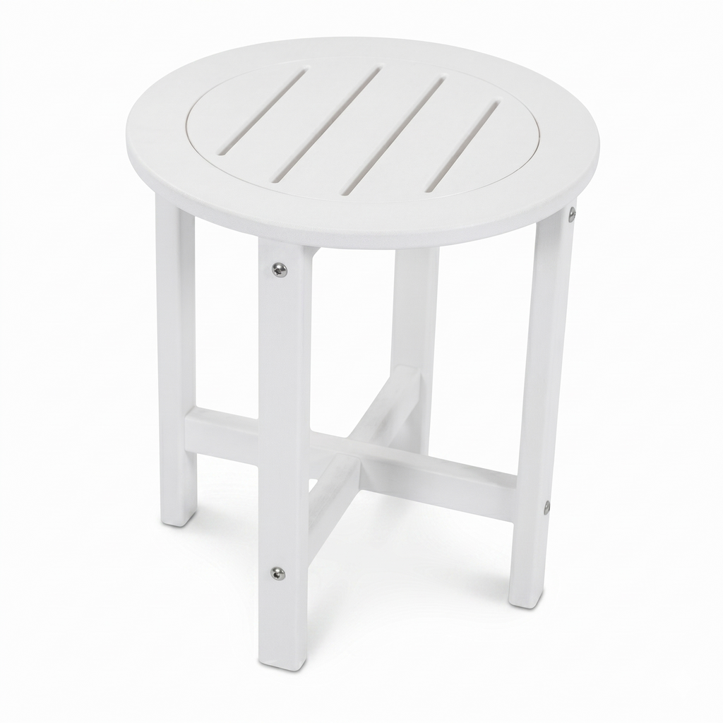 White HDPE Outdoor Side Table - 16 in. Round All-Weather Patio End Table