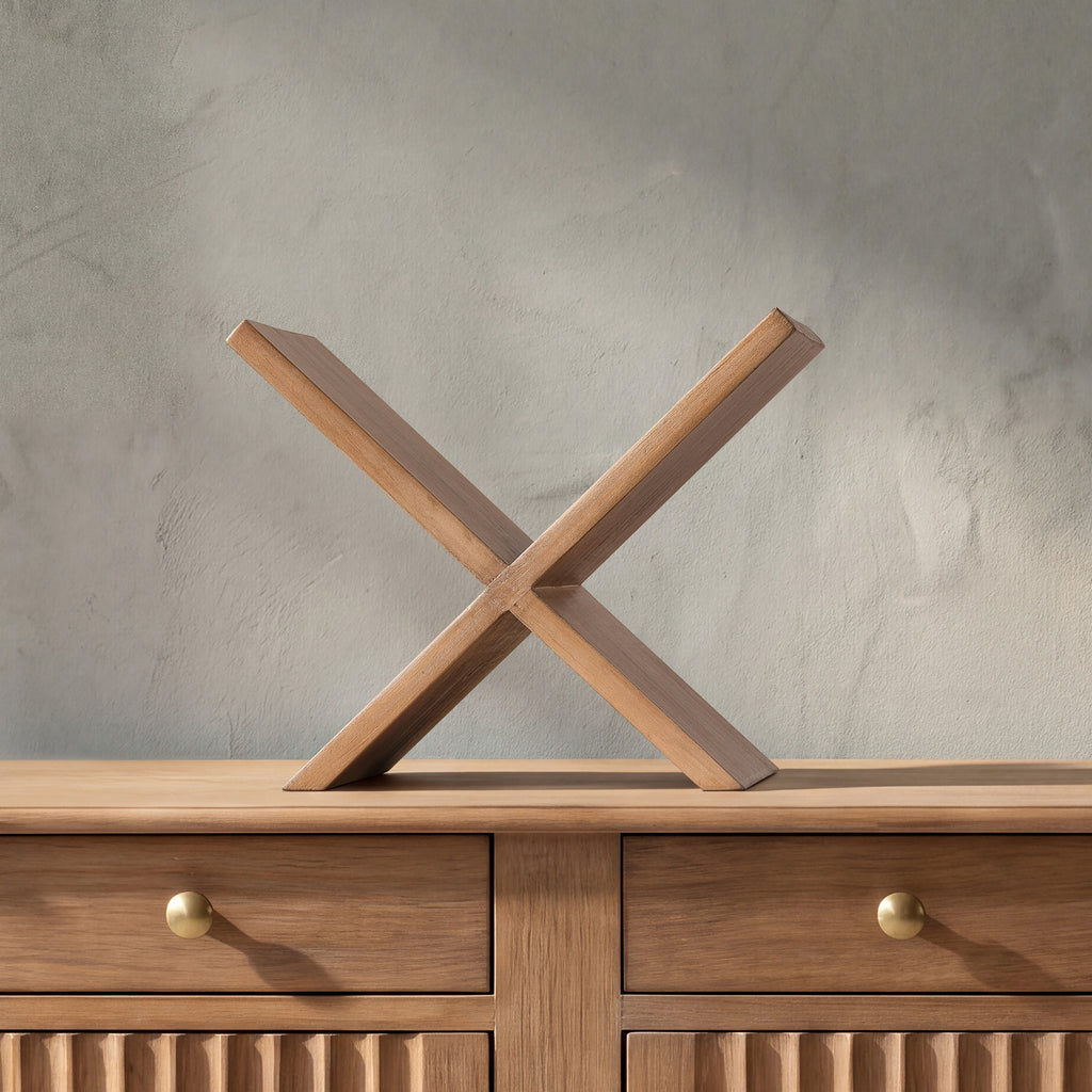 Otto 9-Inch Tall X-Shaped Wood Display Shelf, Medium Brown