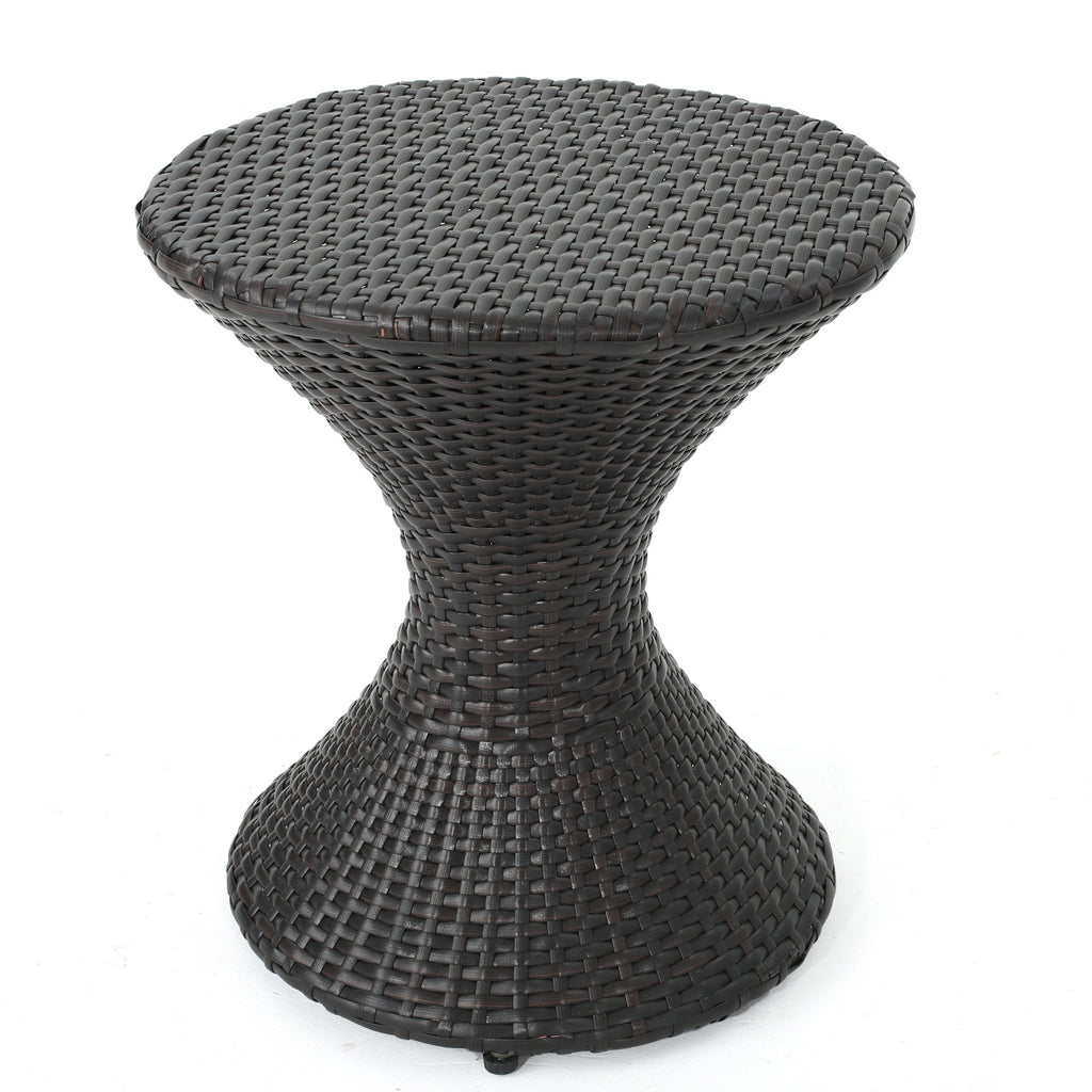 Outdoor 16-Inch Multi-Brown Wicker Hourglass Side Table