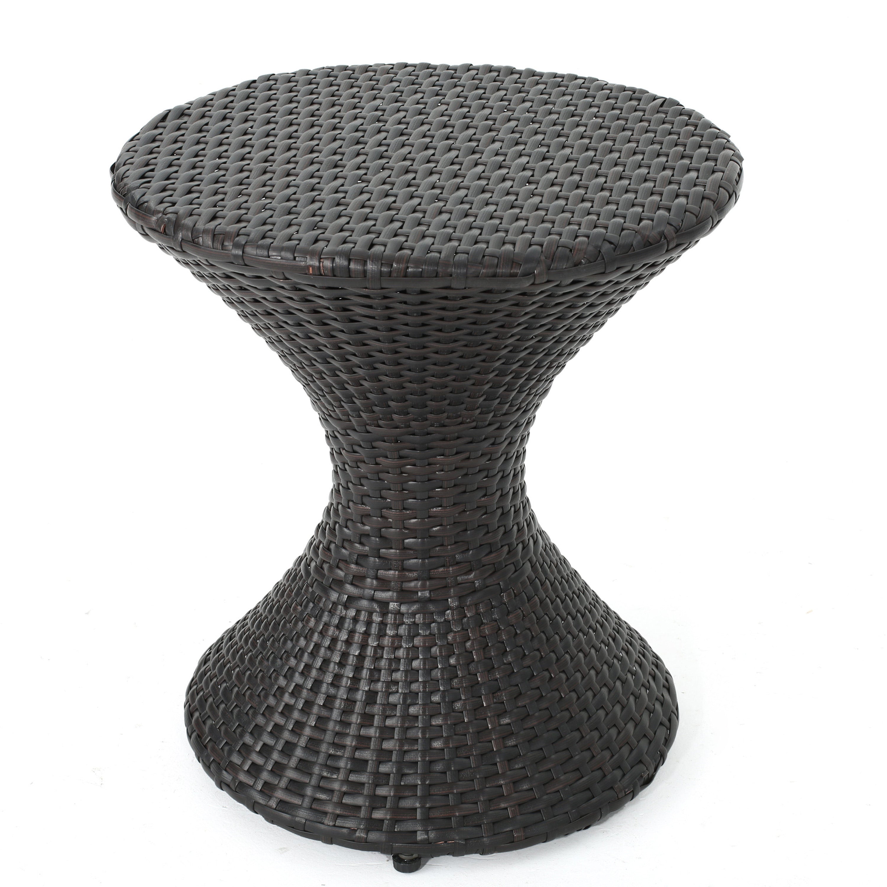 Outdoor 16-Inch Multi-Brown Wicker Hourglass Side Table
