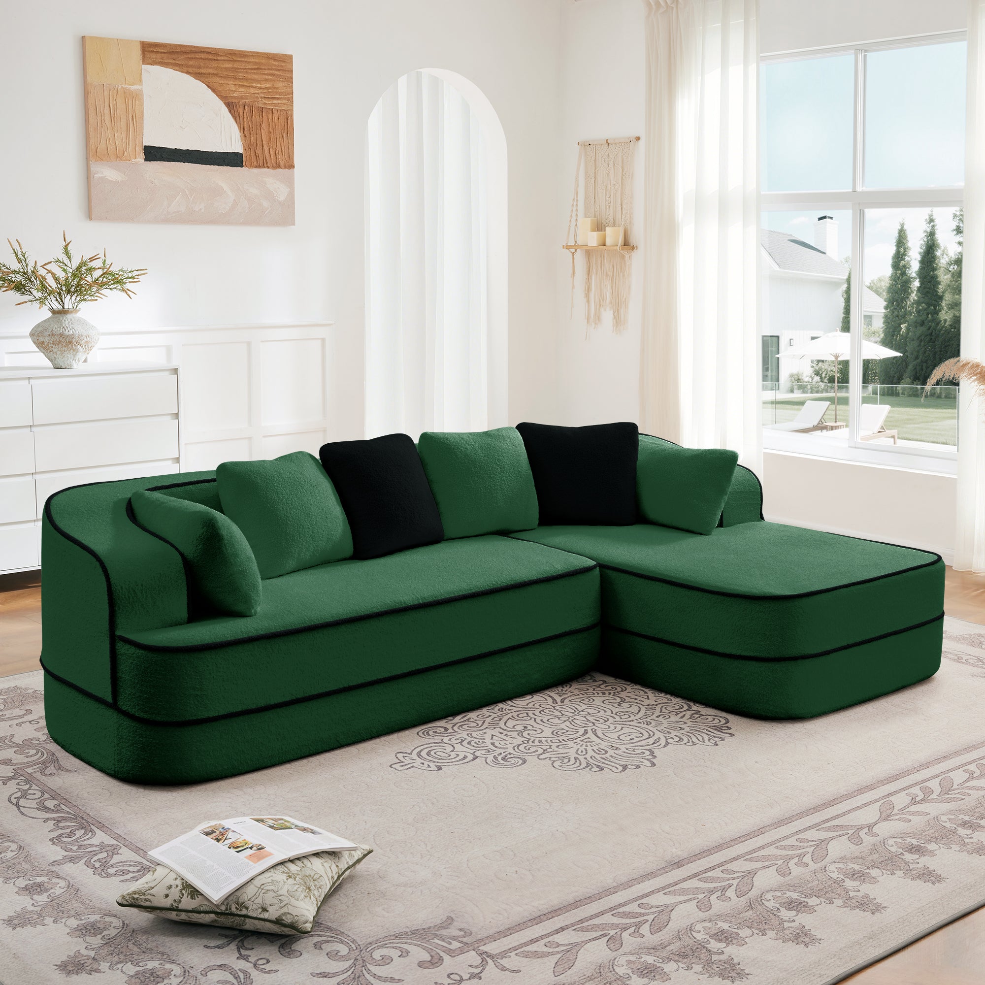 106" Teddy Fabric No Assembly Sofa with L-Shaped Chaise