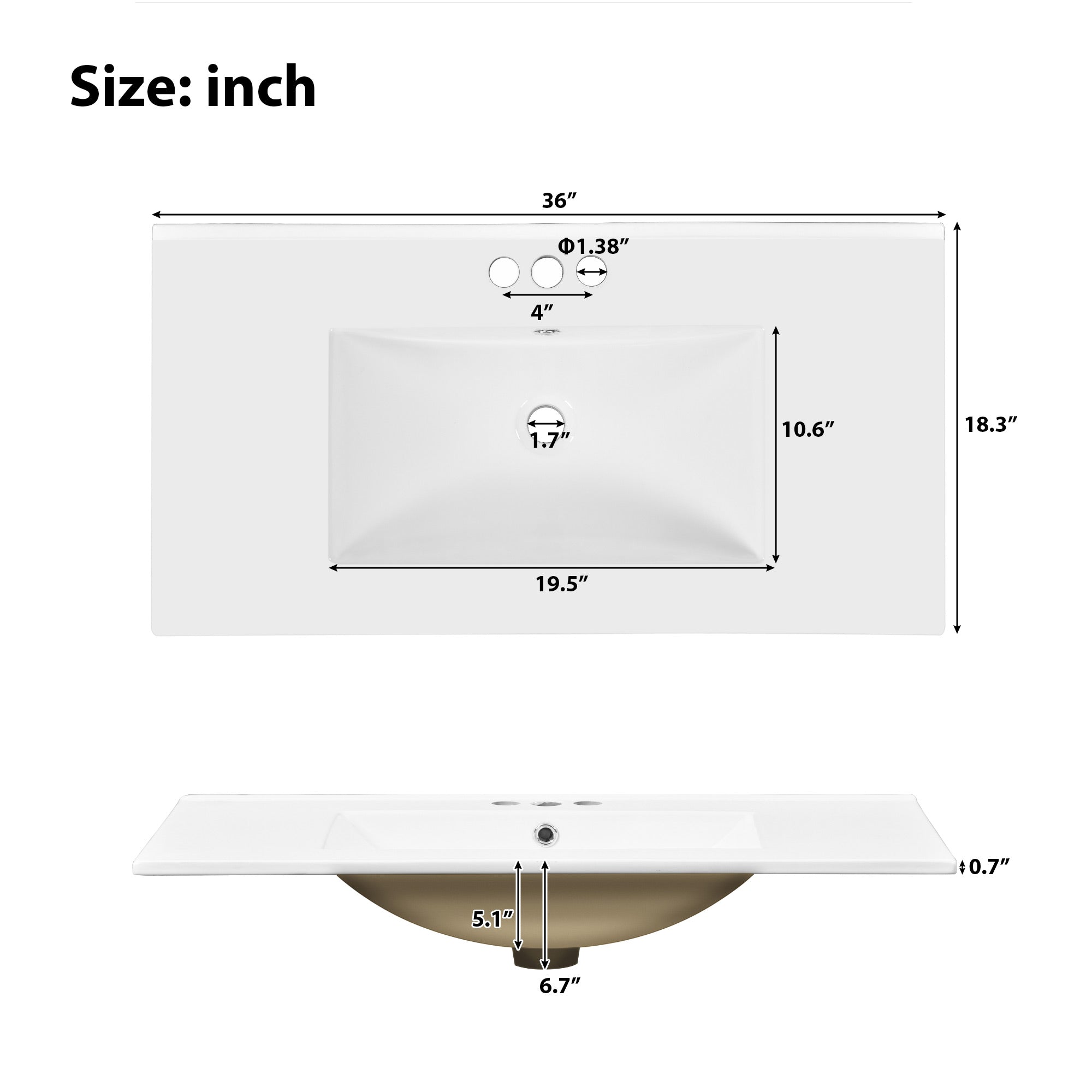 36" Bathroom Vanity with Ceramic Sink
