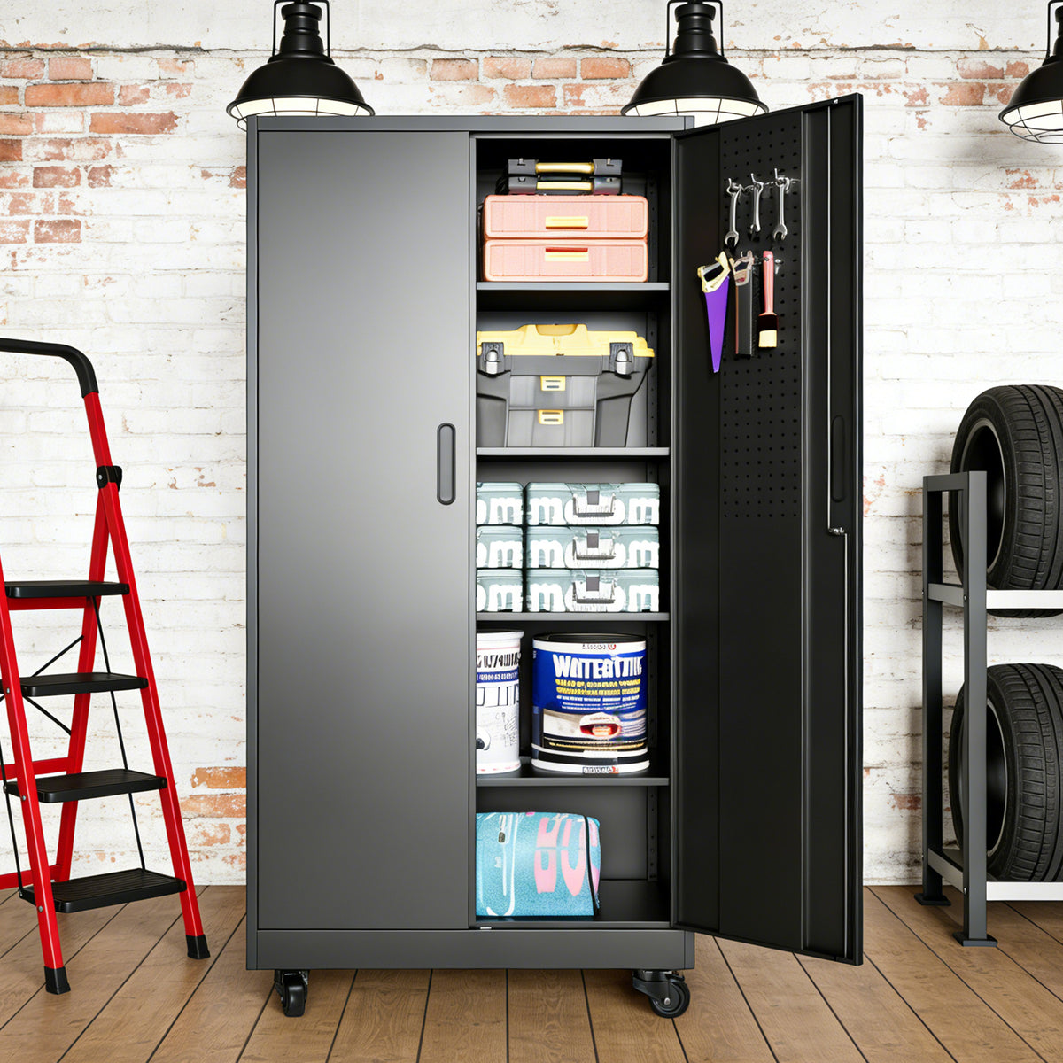 Heavy-Duty Metal Storage Cabinet with Wheels