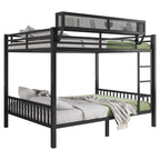 Queen Over Queen Metal Bunk Bed with Ladder and Storage Shelf