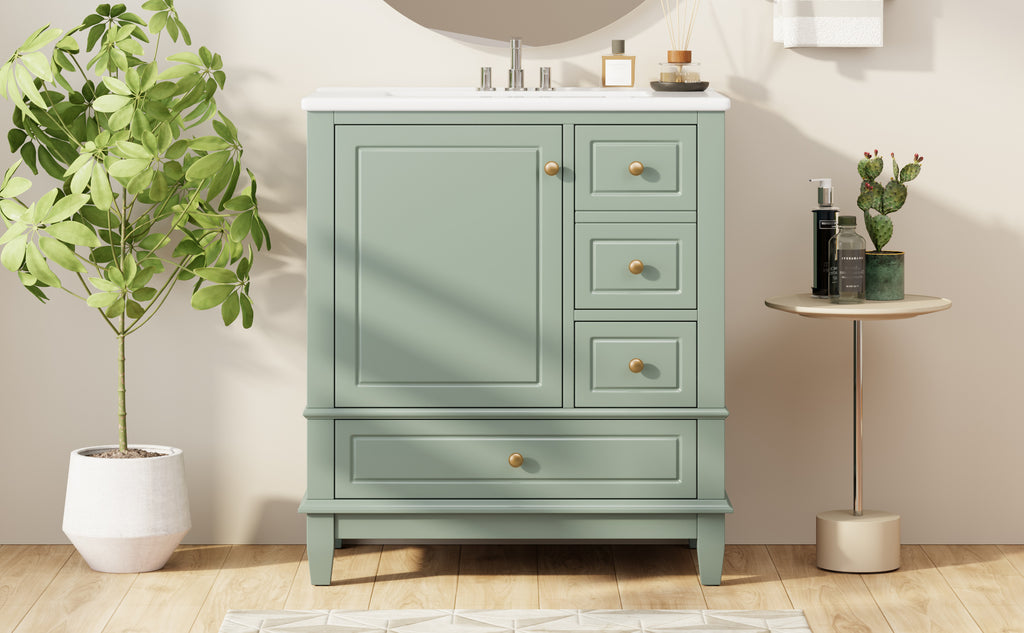 30" Bathroom Vanity with Sink, One Door and Three Drawers