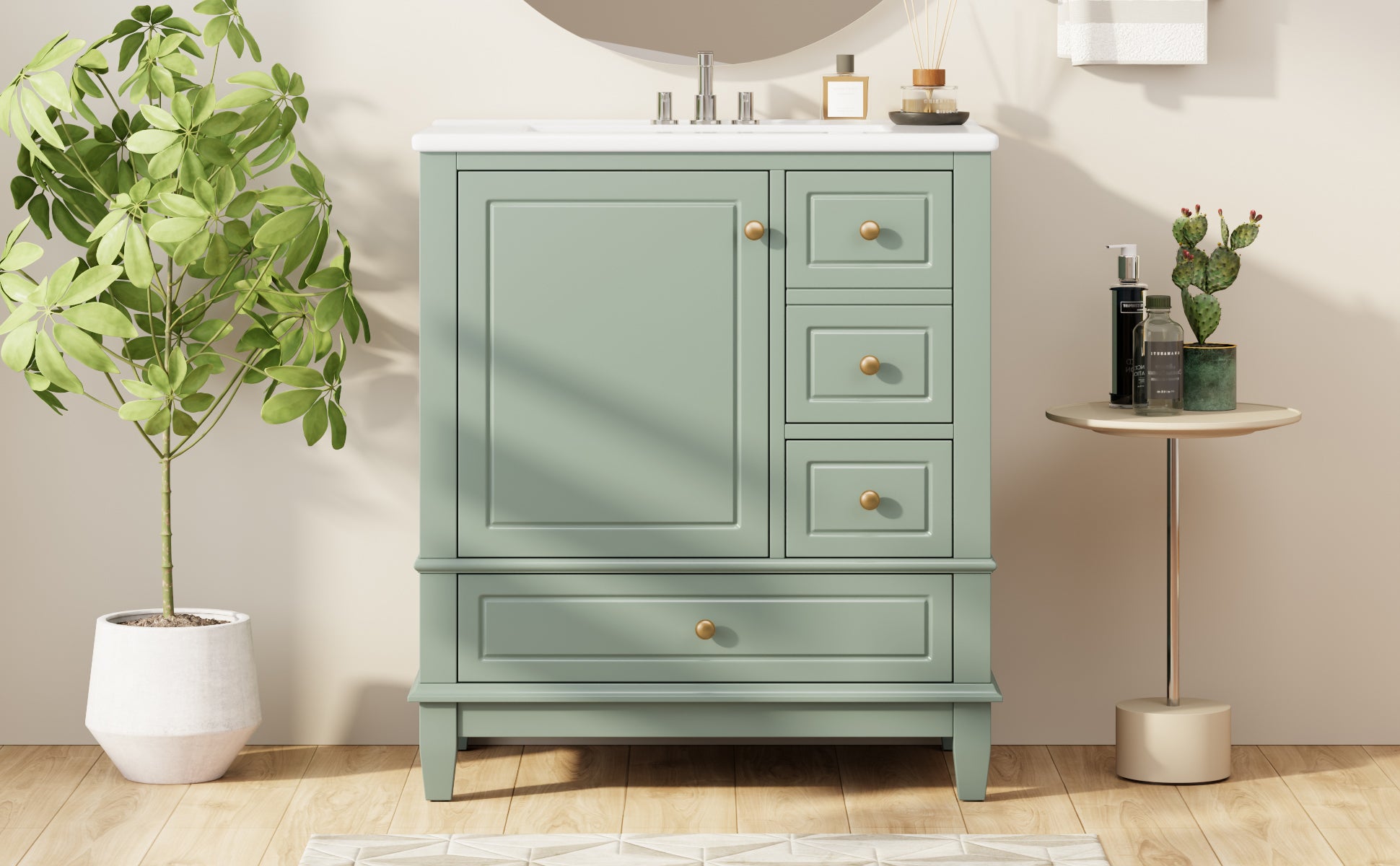 30" Bathroom Vanity with Sink, One Door and Three Drawers