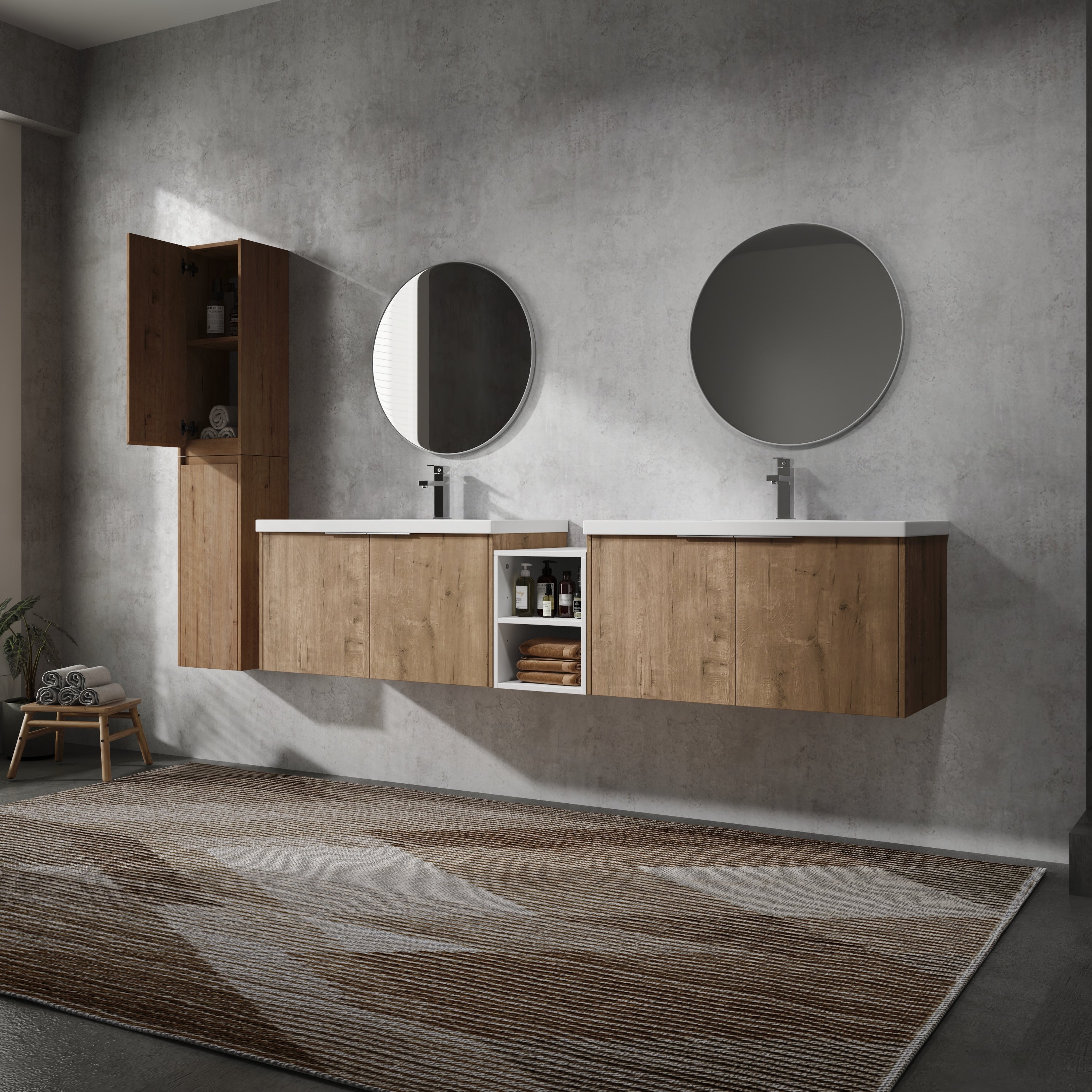 84" Wall-Mounted Bathroom Vanity With Sink and Side Cabinet