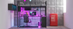 Full Size Metal Loft Bed With LED, Desk And 4 Storage Shelves