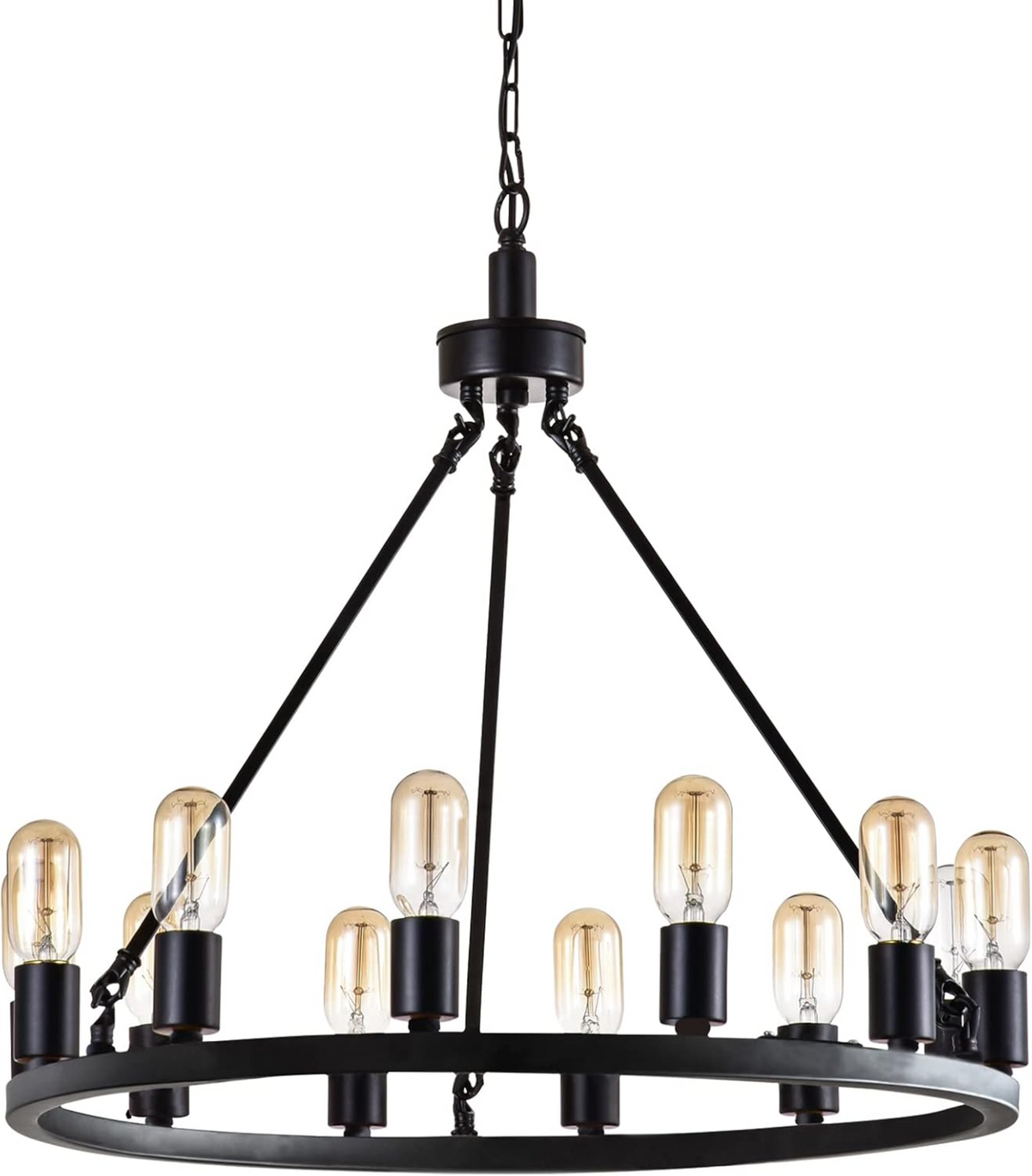 Wagon Wheel Chandelier, 24.2-Inch, 12-Light, Black Metal