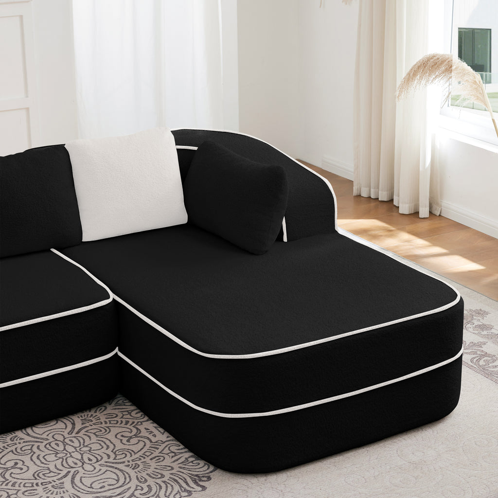 Elysees Right Chaise Sofa W/Pillows Teddy Fabric - Black