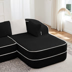 Elysees Right Chaise Sofa W/Pillows Teddy Fabric - Black