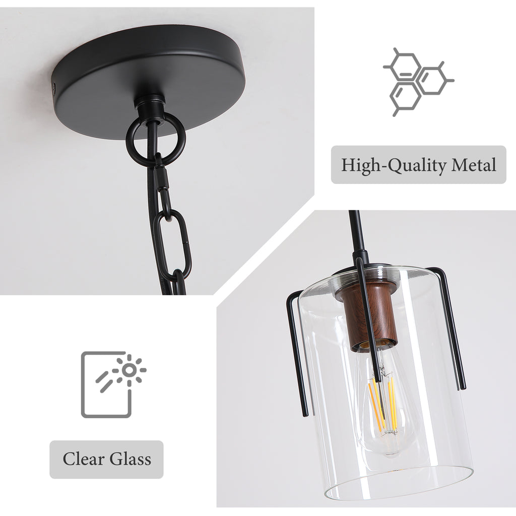 Modern Industrial Pendant Light with Clear Glass Shade
