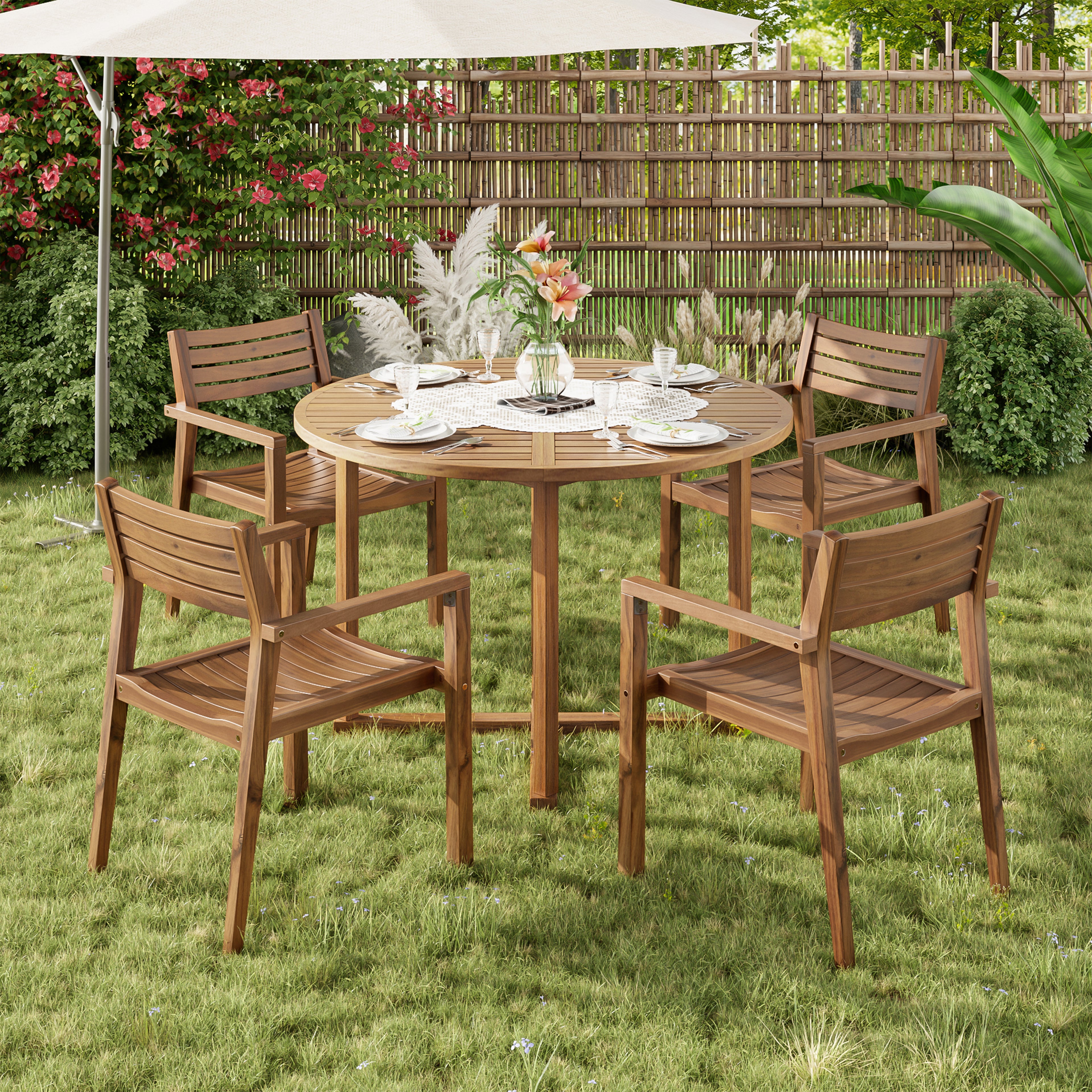 U_STYLE 5-Piece Outdoor Dining Set with Acacia Wood Chairs